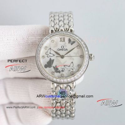 Replica Omega De Ville Pearl Shell Face Silver Stainless Steel Swiss Mechanical Ladies Watch 